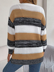 Openwork Striped Open Front Cardigan