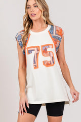 SAGE + FIG Patch Print Side Slit Sleeveless Top
