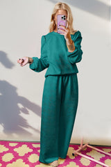 Double Take Texture Long Sleeve Top and Wide Leg Pants Set