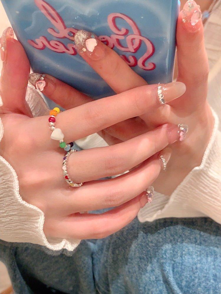 Acrylic Beaded Heart Ring - Admiresty