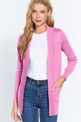 ACTIVE BASIC Ribbed Trim Open Front Cardigan - Admiresty