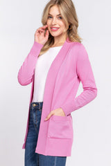 ACTIVE BASIC Ribbed Trim Open Front Cardigan - Admiresty