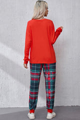 ALL IS BRIGHT Round Neck Top and Plaid Pants Lounge Set - Admiresty