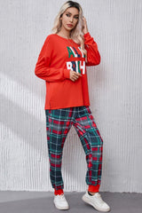 ALL IS BRIGHT Round Neck Top and Plaid Pants Lounge Set - Admiresty