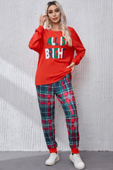 ALL IS BRIGHT Round Neck Top and Plaid Pants Lounge Set - Admiresty