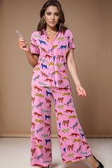 Animal Button Up Top and Pants Lounge Set - Admiresty
