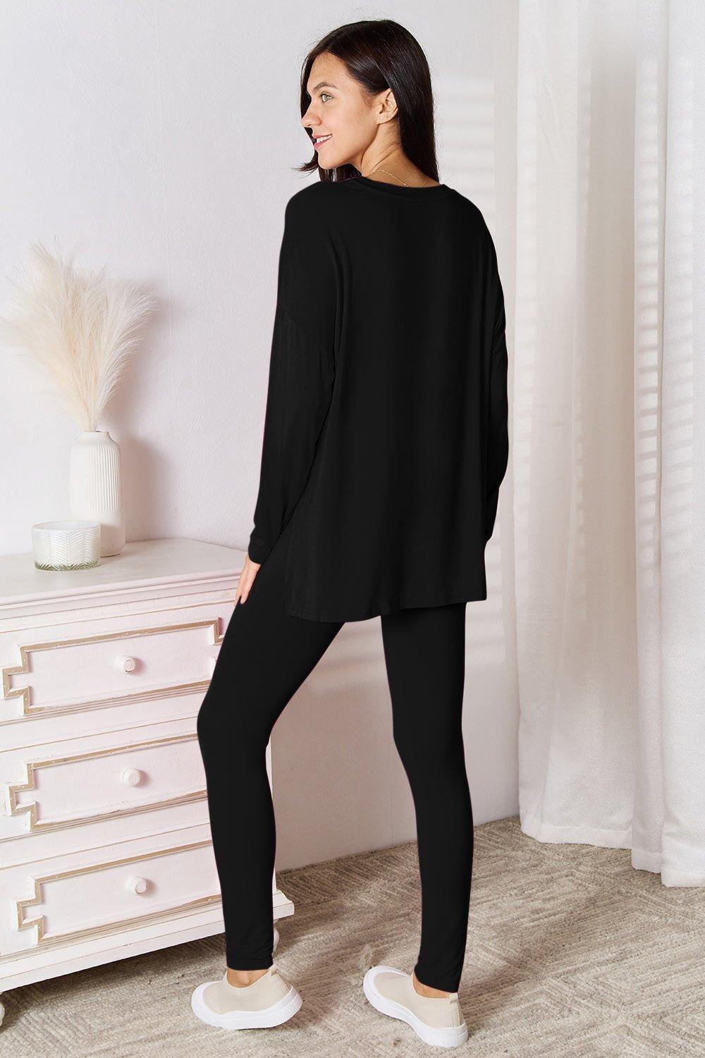 Basic Bae Bamboo Full Size V - Neck Long Sleeve Top and Pants Lounge Set - Admiresty