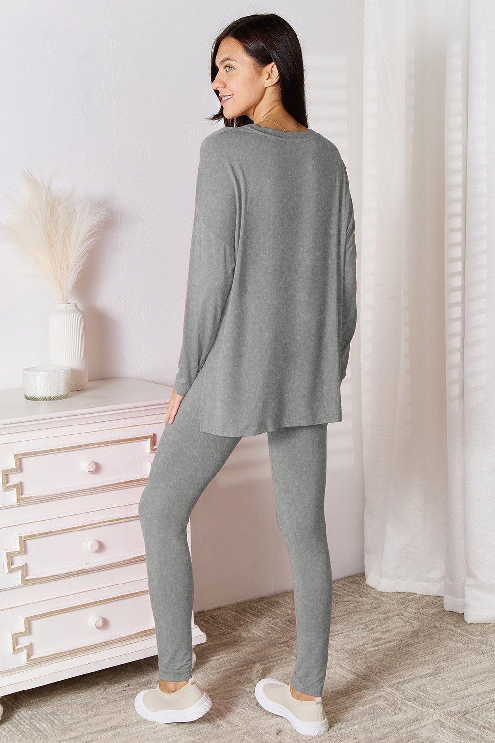 Basic Bae Bamboo Full Size V - Neck Long Sleeve Top and Pants Lounge Set - Admiresty