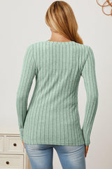 Basic Bae Full Size Ribbed V - Neck Long Sleeve T - Shirt - Admiresty