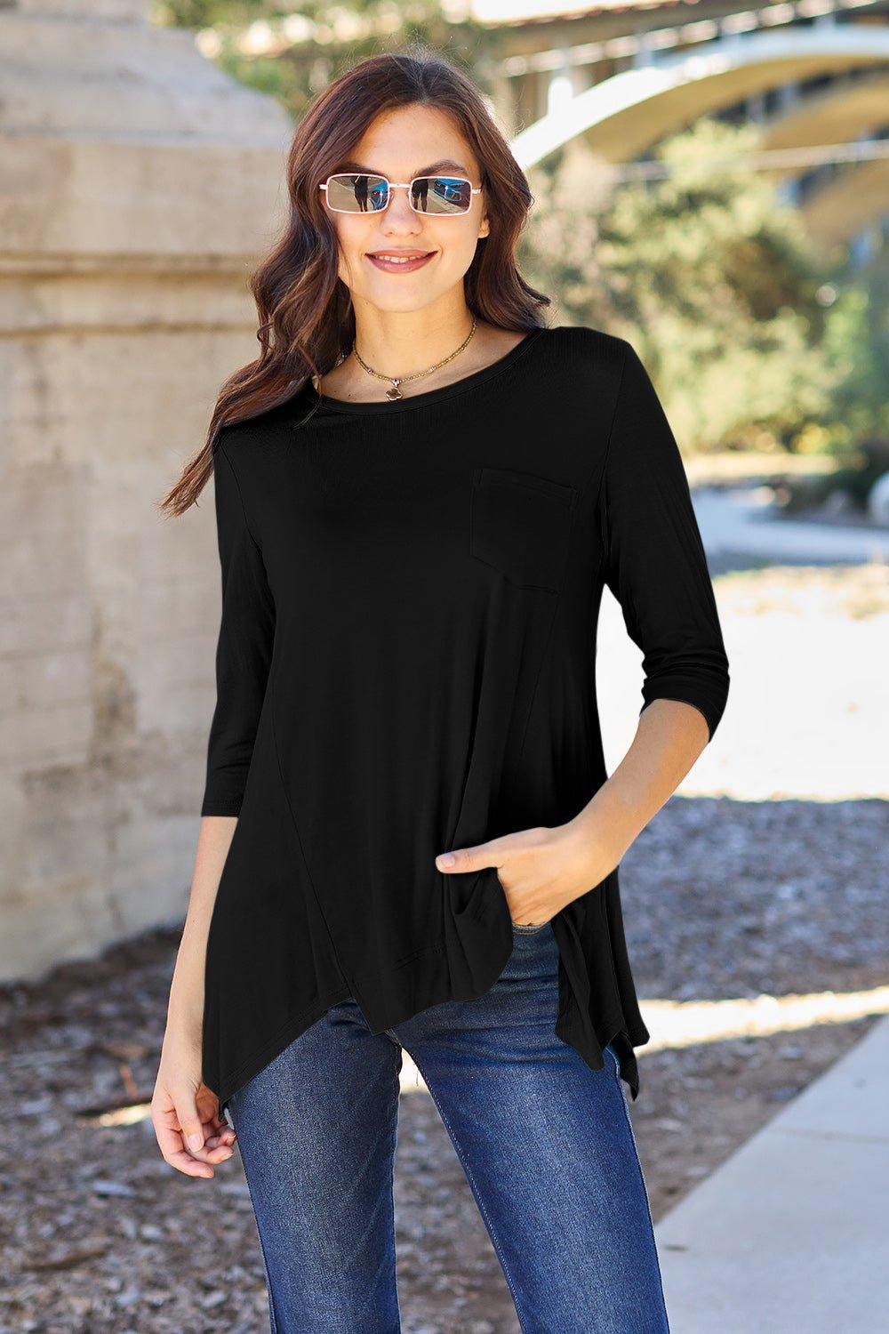 Basic Bae Full Size Round Neck Pocketed T - Shirt - Admiresty