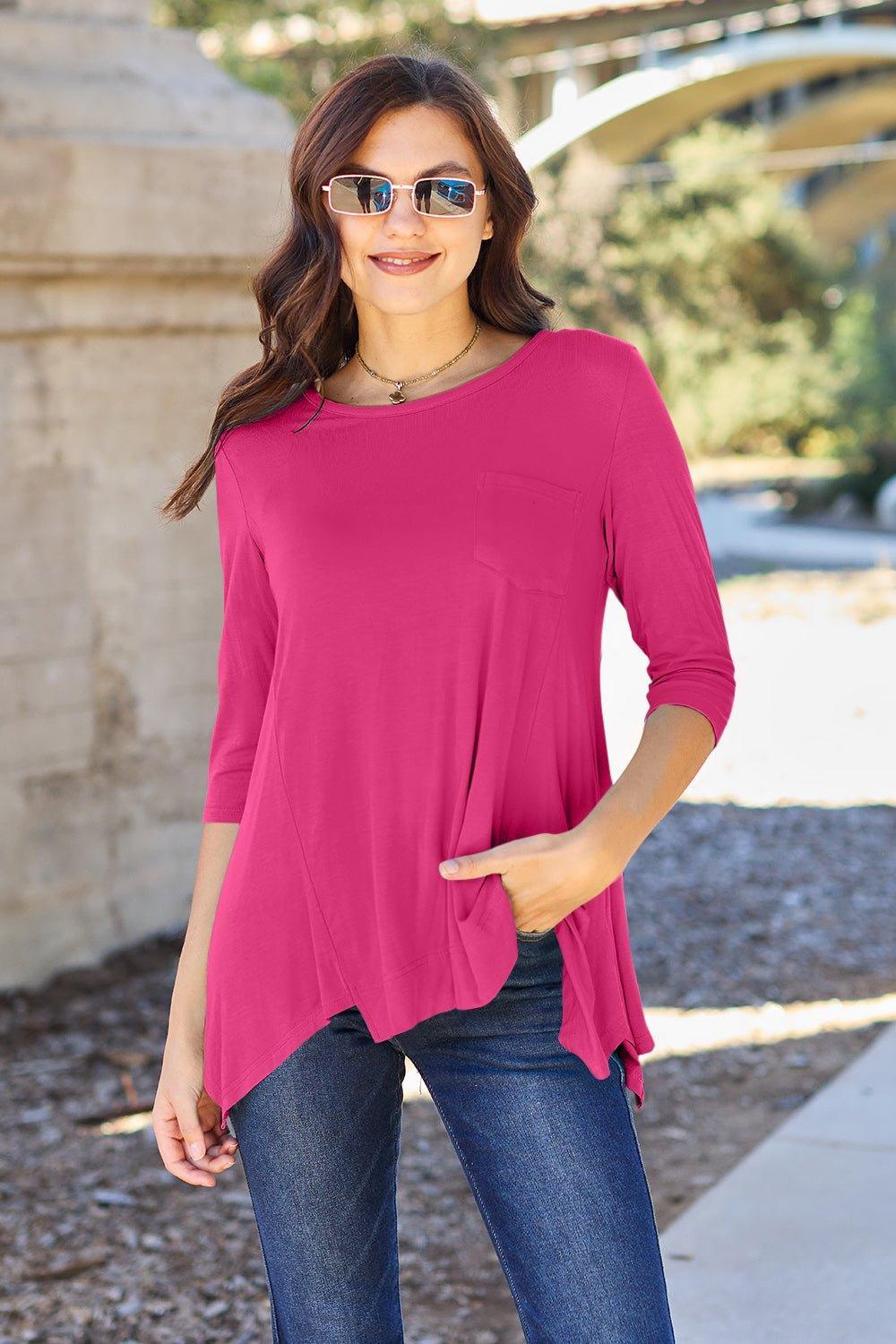 Basic Bae Full Size Round Neck Pocketed T - Shirt - Admiresty