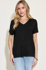Basic Bae Full Size V - Neck High - Low T - Shirt - Admiresty