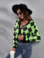 Geometric Button Up Long Sleeve Cardigan