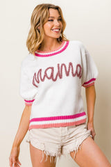 BiBi MAMA Contrast Trim Short Sleeve Sweater - Admiresty