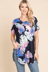 BOMBOM Printed Round Neck Short Sleeve T - Shirt - Admiresty
