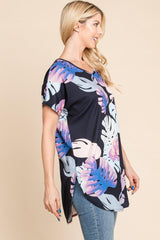 BOMBOM Printed Round Neck Short Sleeve T - Shirt - Admiresty