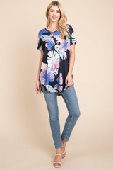 BOMBOM Printed Round Neck Short Sleeve T - Shirt - Admiresty
