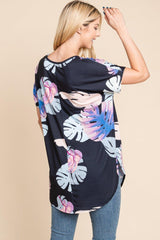 BOMBOM Printed Round Neck Short Sleeve T - Shirt - Admiresty