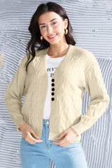 Cable - Knit Button Up Dropped Shoulder Cardigan - Admiresty