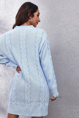 Cable - Knit Round Neck Sweater Dress - Admiresty