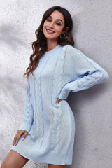 Cable - Knit Round Neck Sweater Dress - Admiresty