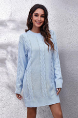 Cable - Knit Round Neck Sweater Dress - Admiresty
