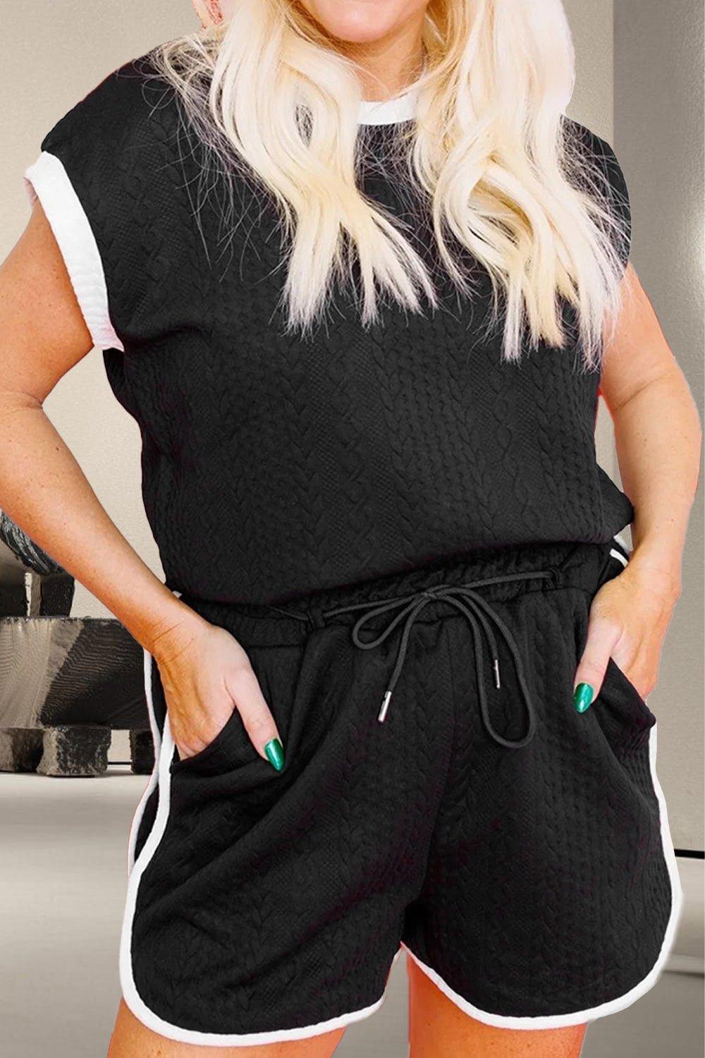 Contrast Trim Round Neck Top and Shorts Set - Admiresty