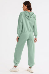 Cutout Drawstring Hoodie and Joggers Active Set - Admiresty