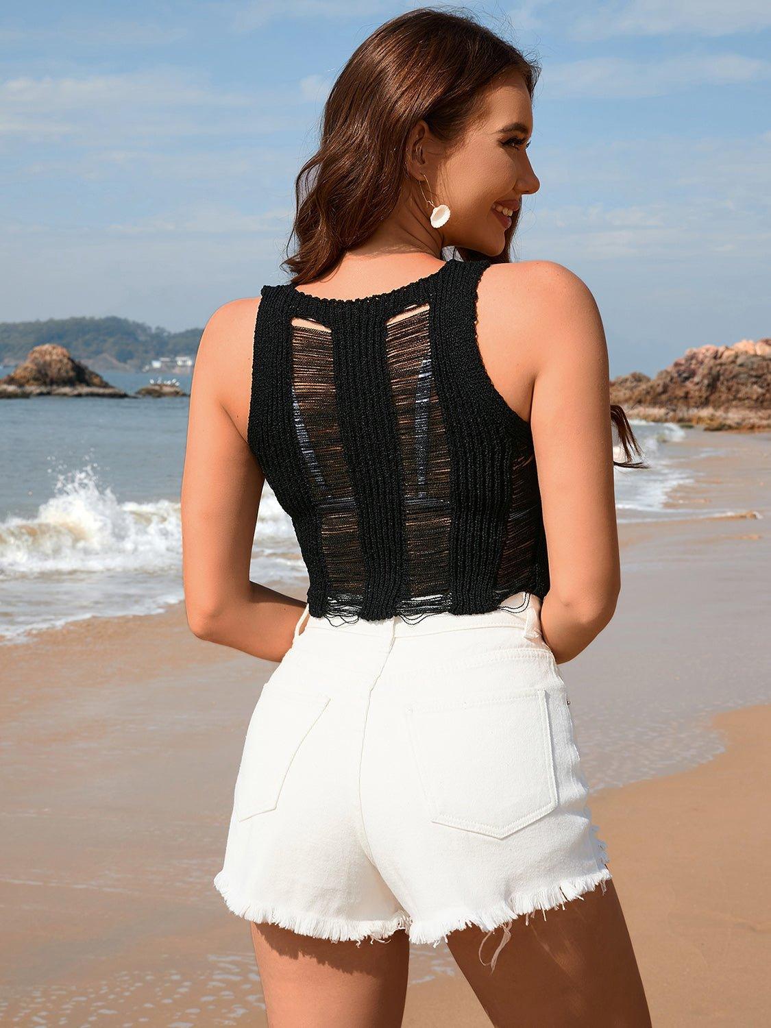 Cutout Round Neck Sleeveless Cover Up - Admiresty